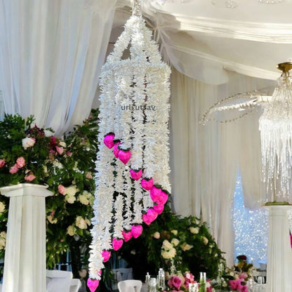 4FT Artificial Jasmine Chandelier with Pink Florals & Leaves