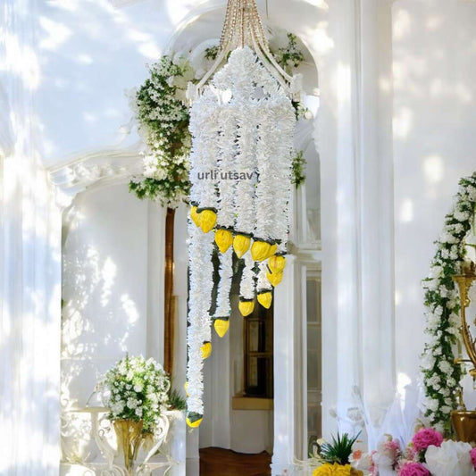 4FT Artificial Jasmine Chandelier with Yellow Florals & Leaves