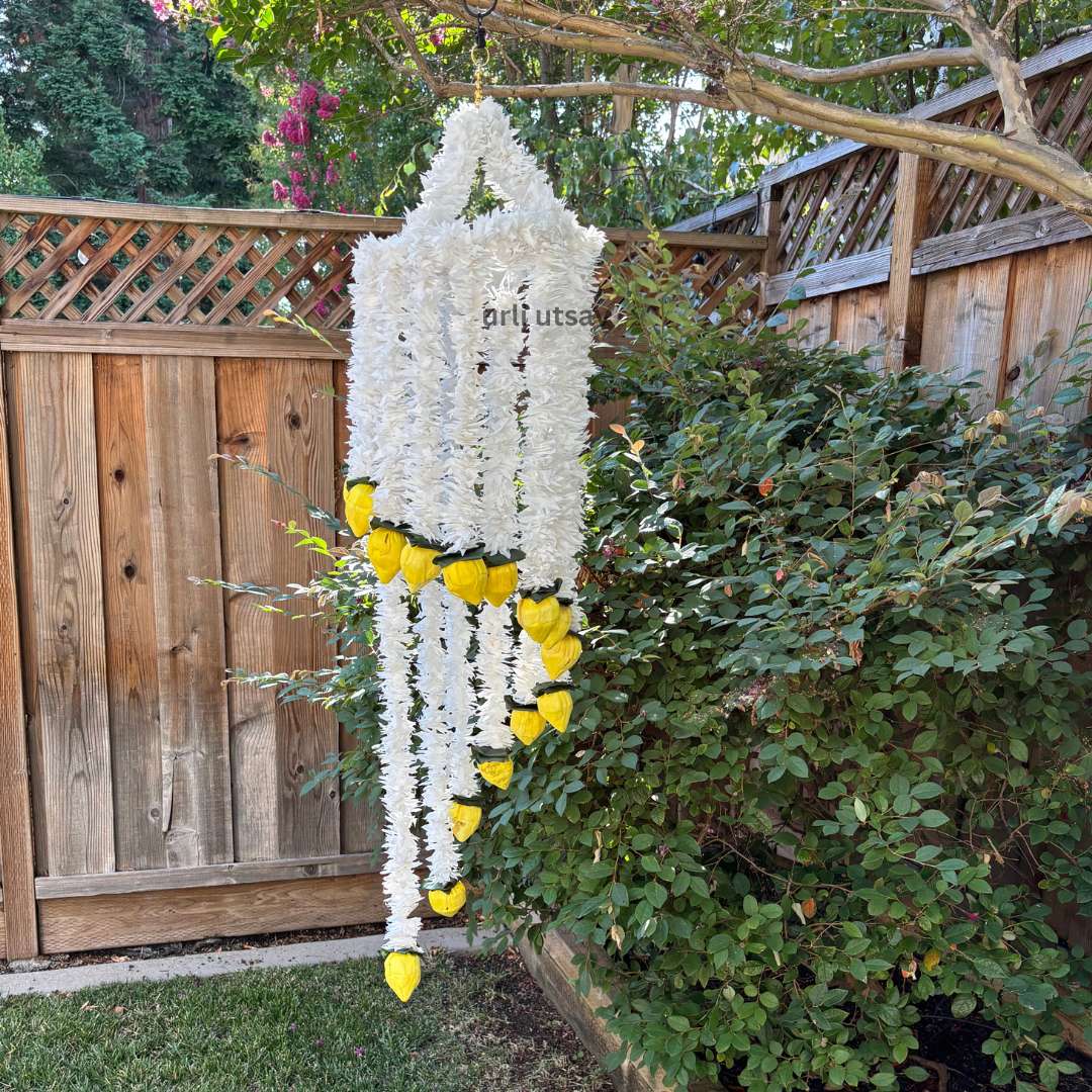 4FT Artificial Jasmine Chandelier with Yellow Florals & Leaves