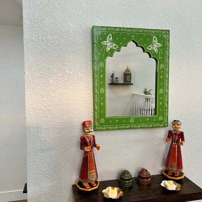 20x16 Rajasthani Jharokha Mirror Green