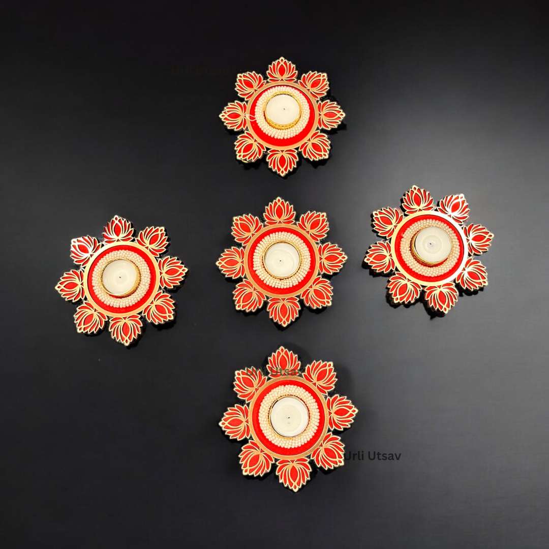 Lotus T-light Holder Set – 5 Crafted Diwali Diyas