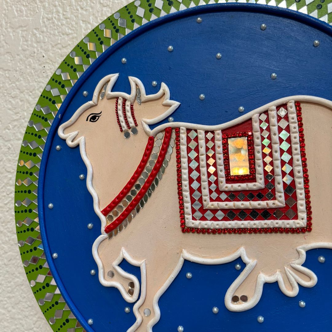 12-Inches Kamdhenu Lippan Wall Art - Pichwai Cow Wall Art