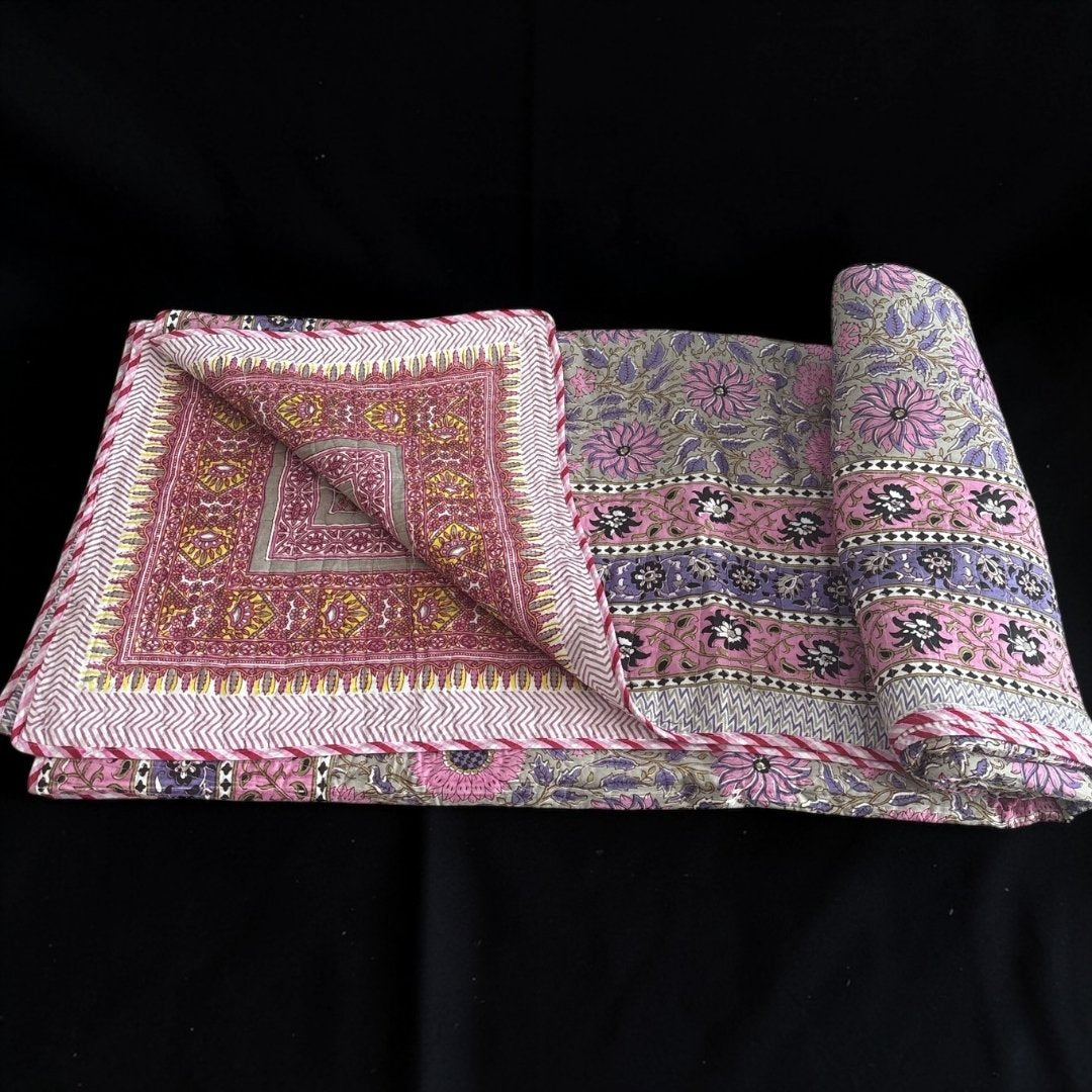 Sunny Daisy pattern handcrafted cotton quilt, perfect for a bright and airy spring bedroom update.