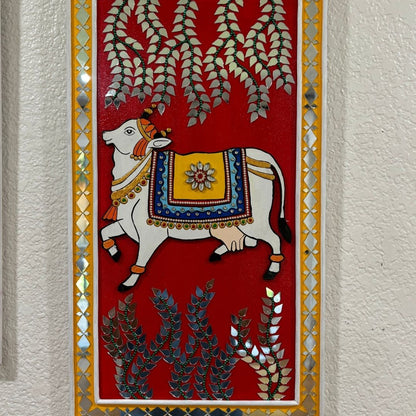 Radha Krishna Lippan Wall Art with Pichwai Cow & Flute