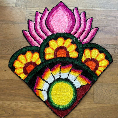 3FT Traditional Indian Rangoli Mat Aasan for Puja & Home Temple Decor