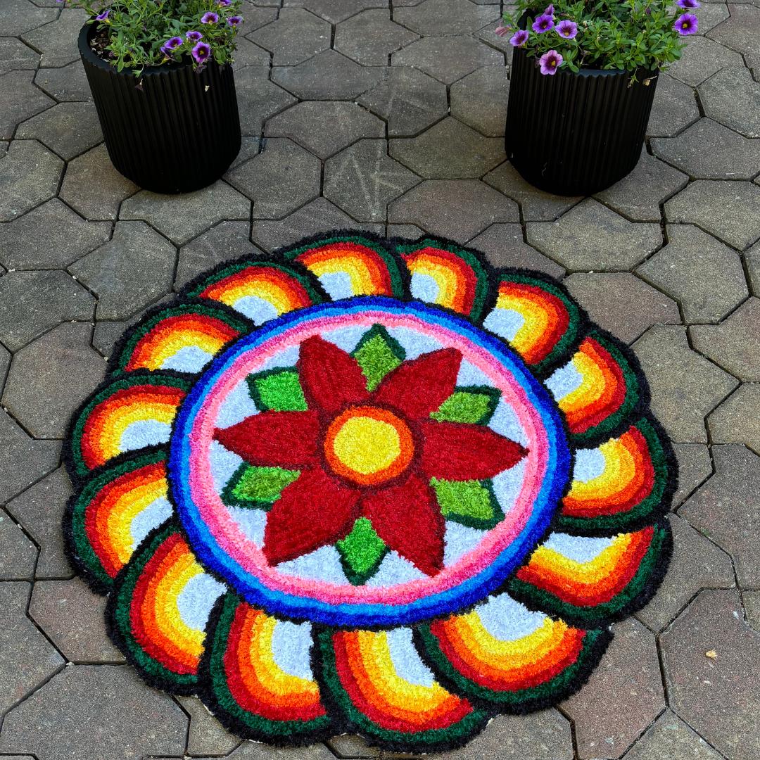 3FT Traditional Indian Rangoli Mat Aasan for Puja & Home Temple Decor