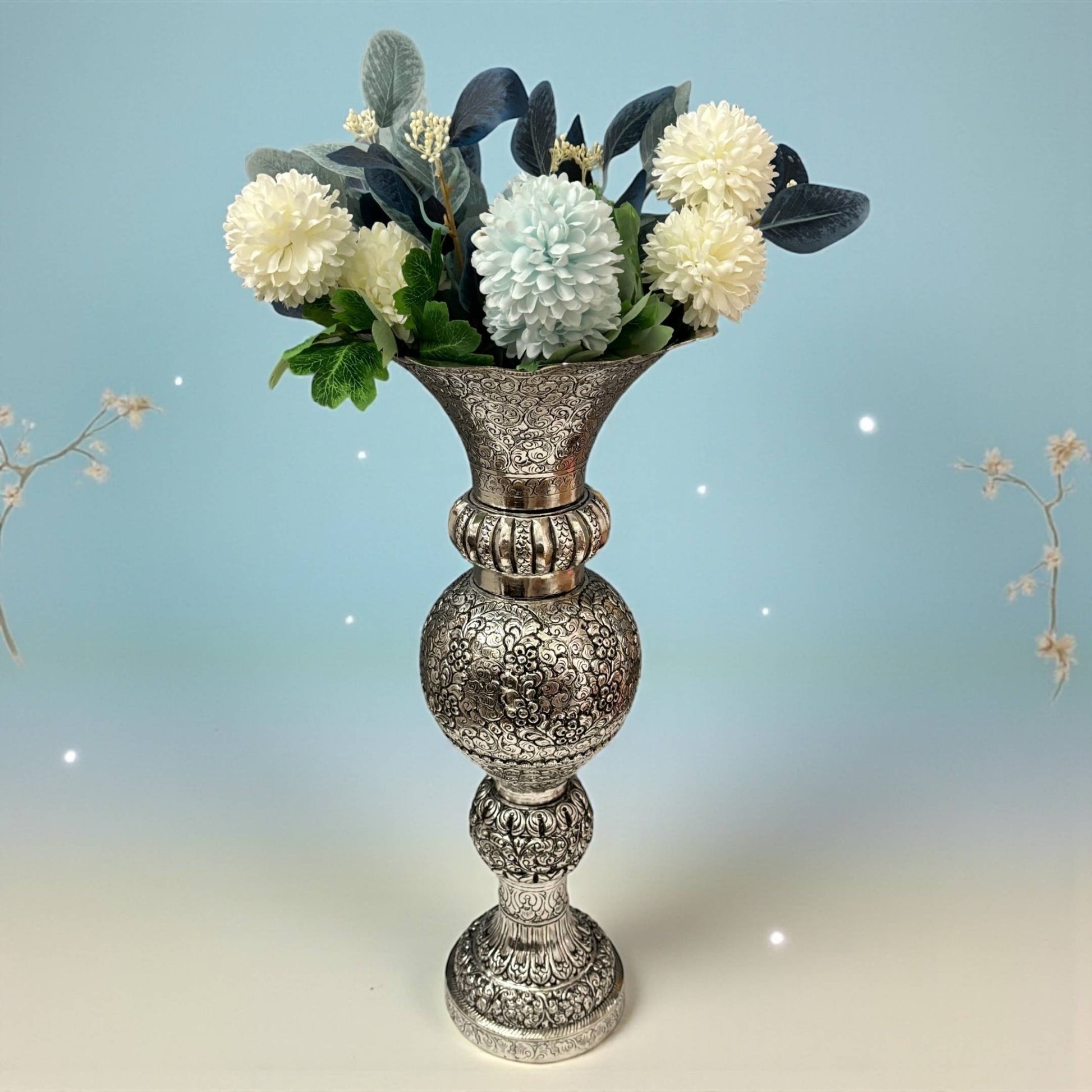 Floral Motif Vase - german silver