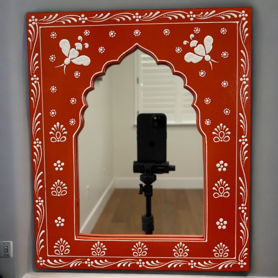 Hand-Painted 12x10-Inches Jharokha Mirror - Rajasthani Style