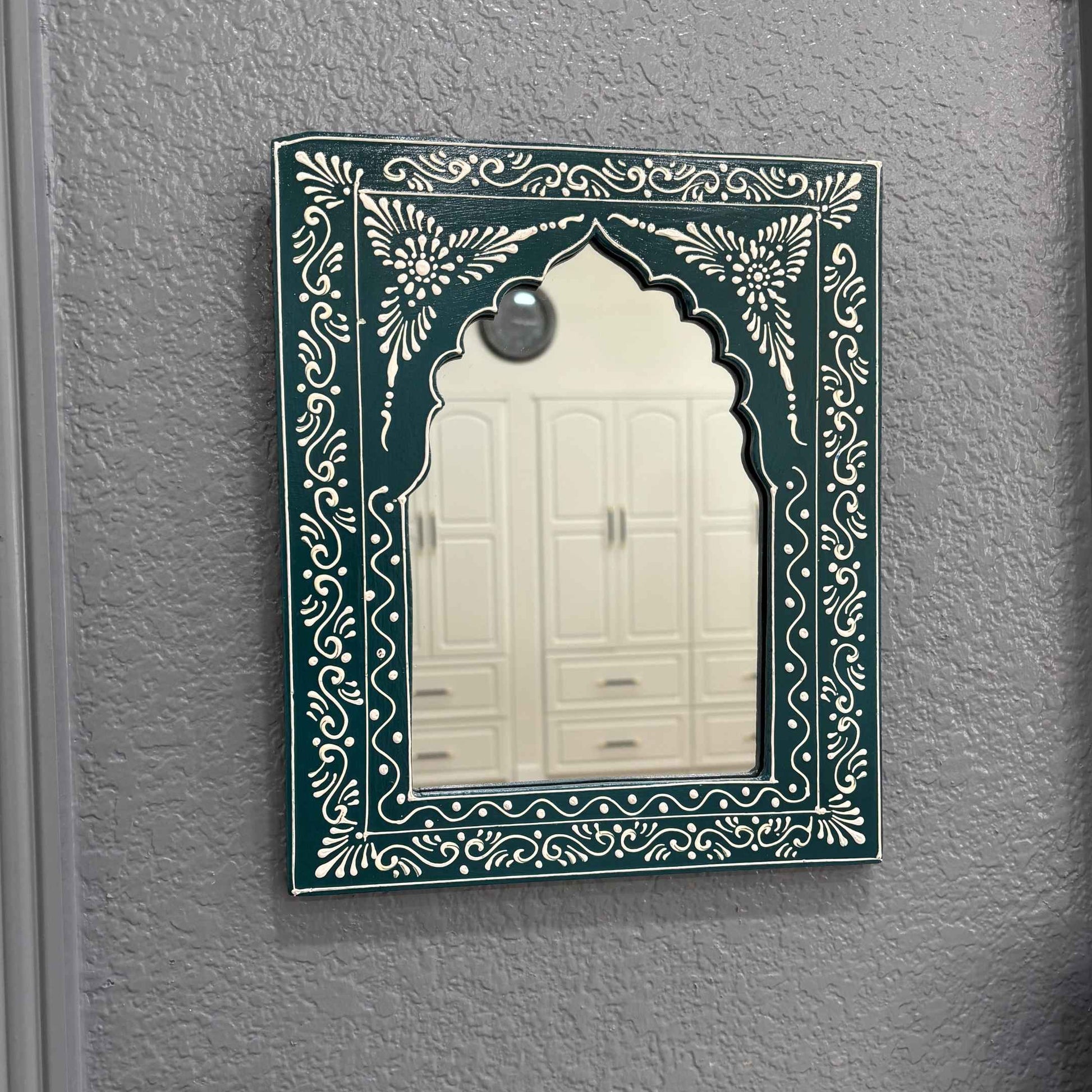 Traditional Indian Green Jharokha By Urli Utsav Decor, featuring intricate detailing and craftsmanship.