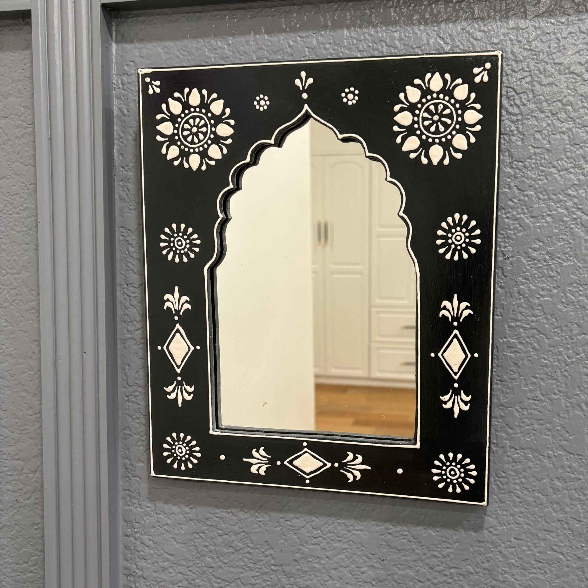 Black Jharokha Wooden Frame By Urli Utsav Decor, a perfect blend of history and craftsmanship.