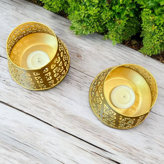 Trending Floral Utsav T-light Holder Set – 2 Gold Jali Diwali Diyas