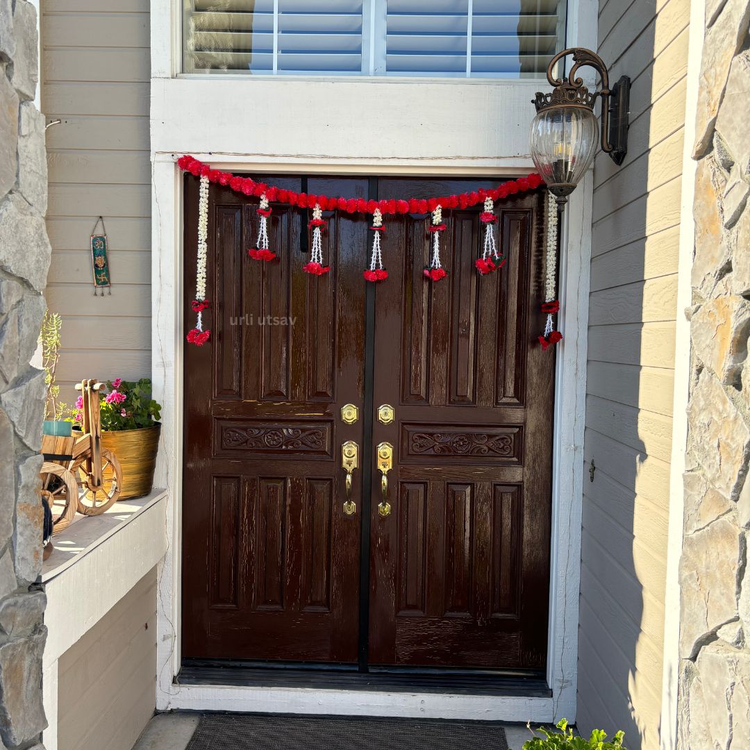Red marigold mogra leaf toran bandhanwar – handcrafted Indian festive door hanging 3FT 5FT
