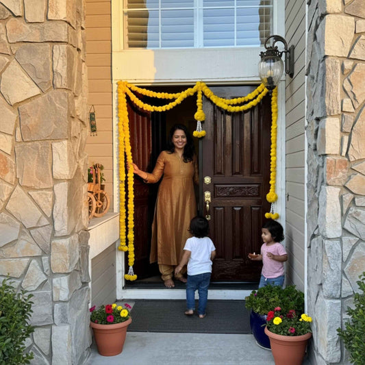 Marigold beaded ball toran bandhanwar handcrafted Indian door hanging – orange yellow red USA decor