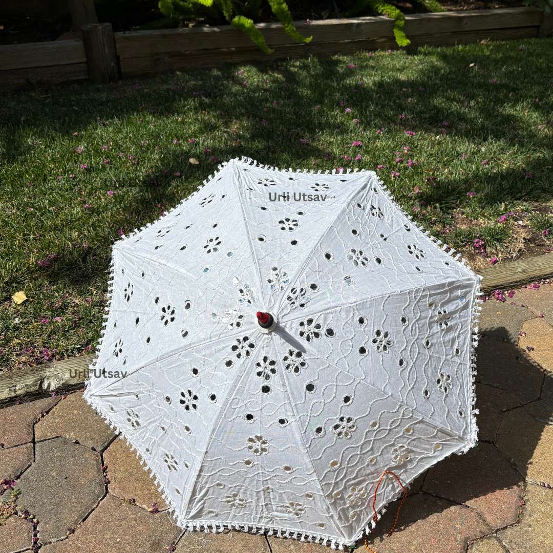 Victorian White Lace Cutwork Wedding Parasol Umbrella – Urli Utsav