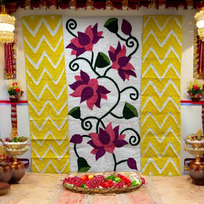 Indian-themed wedding backdrop showcasing vibrant floral decorations