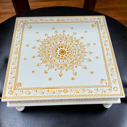 Wooden White Pooja Chowki - Urli Utsav Bajot