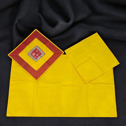 Back/edge detail of Banarasi brocade pooja aasan — stitched backing and finished edges, easy care