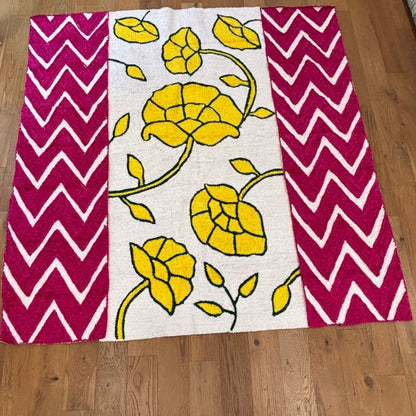 Elegant housewarming decoration lotus floral backdrop 8x6 FT made from premium Flax Fur Yarn Wool