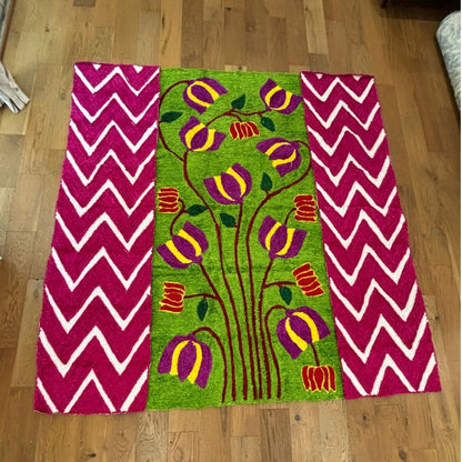 Colorful Indian wedding backdrop featuring handwoven Flax Fur Yarn Wool lotus embroidery 8x6 FT