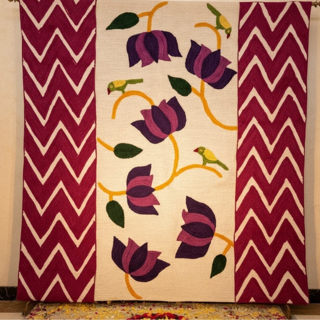 Wedding celebration lotus backdrop 8x6 FT with ethnic floral motifs in yellow, red, green and pink