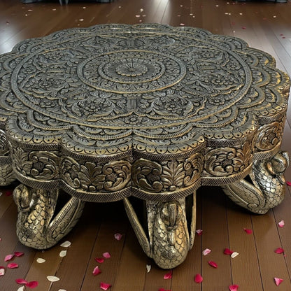 9 inch tall antique silver pedestal with graceful swan leg base, ideal for entryway or wedding decor.