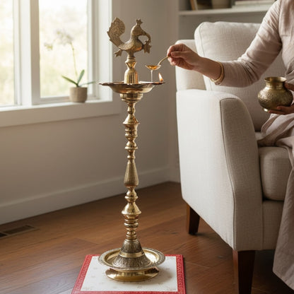 Handcrafted Brass Samai Nilavilakku, Kuthu Vilakku Diya oil lamp for Diwali and Navratri