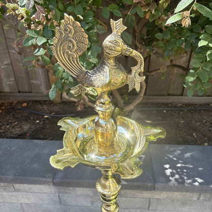Brass Nilavilakku Kuthu Vilakku Diya oil lamp, handcrafted gold-finish pooja lamp