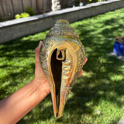 Brass Vishnu Shankh 10-inch conch – handcrafted pooja decor housewarming gift