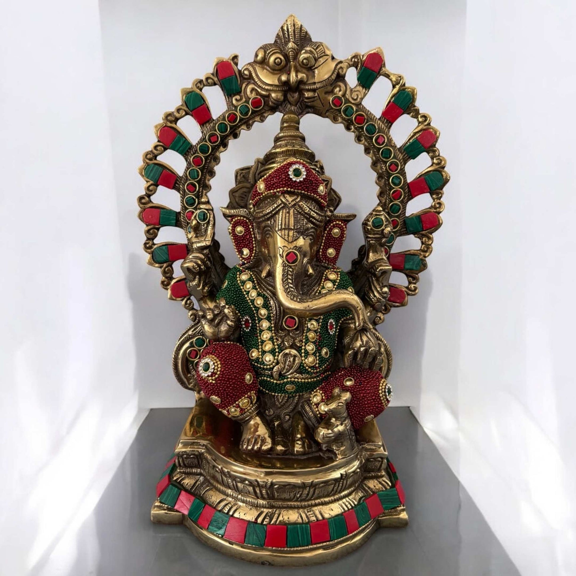 Brass Ganesha Statue - Majestic Kirtimukha Ganesha by Urli Utsav Decor