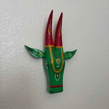 Traditional Green Nandi Cow Head Wall Hanging – Unique Handcrafted Decor by Urli Utsav