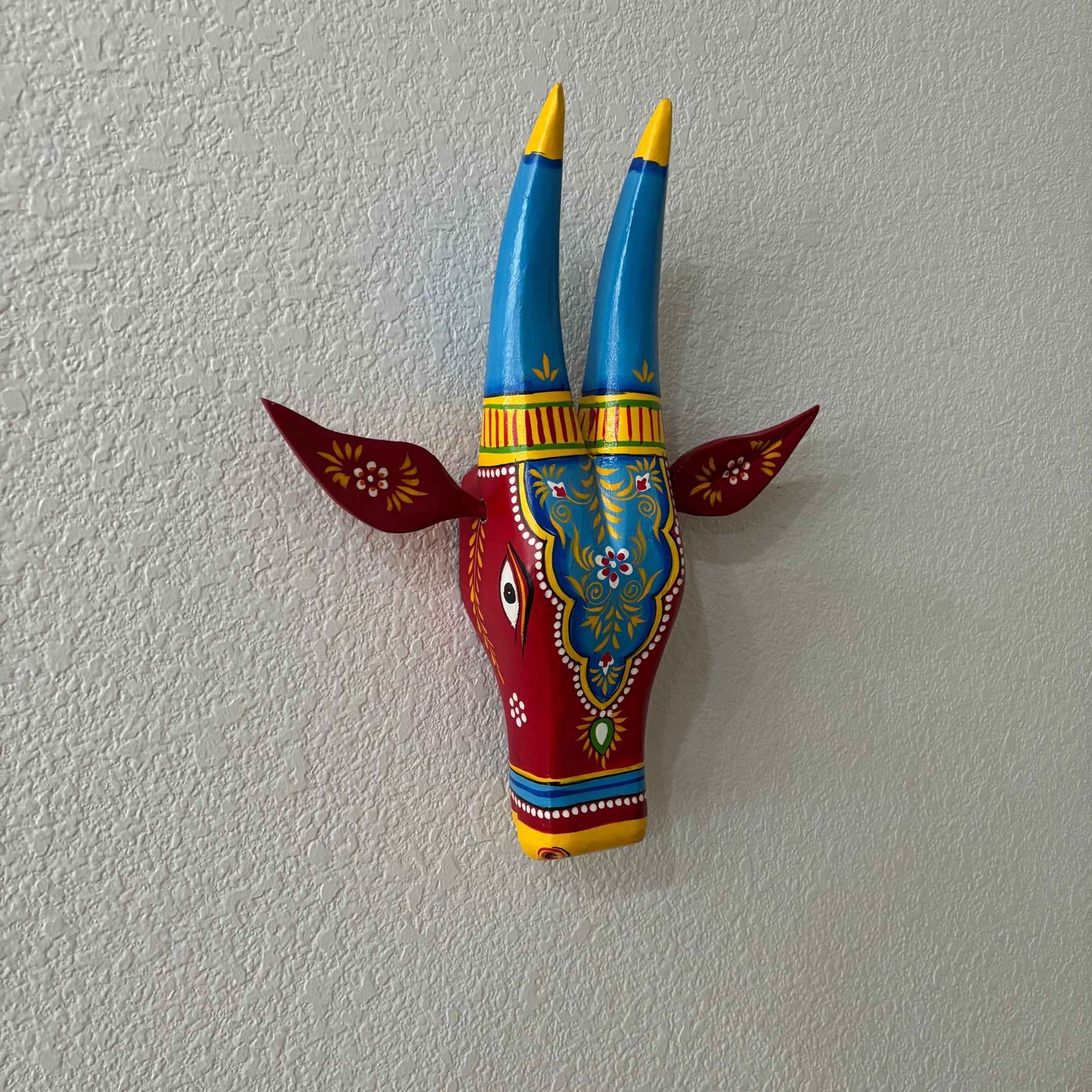 Handcrafted Red Indian Nandi Cow Head Sculpture – Traditional Wall Art by Urli Utsav