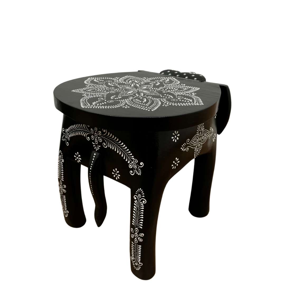 Urli Utsav Hand-painted Elephant Stool - Black