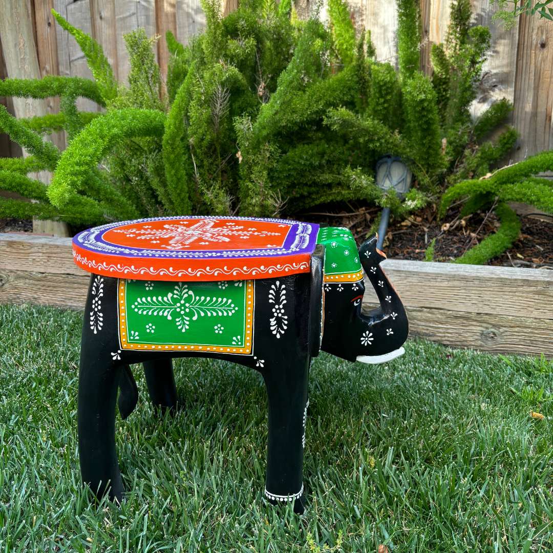 Urli Utsav Hand-painted Elephant Stool - Orange