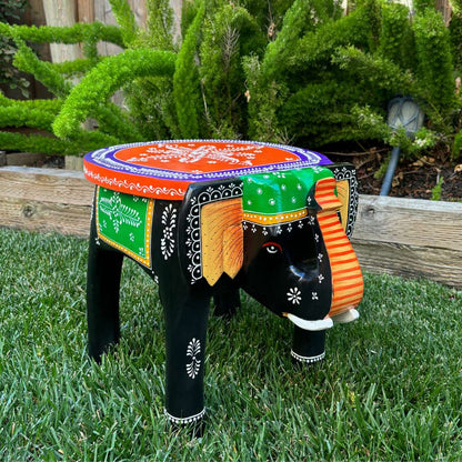 Urli Utsav Hand-painted Elephant Stool - Orange