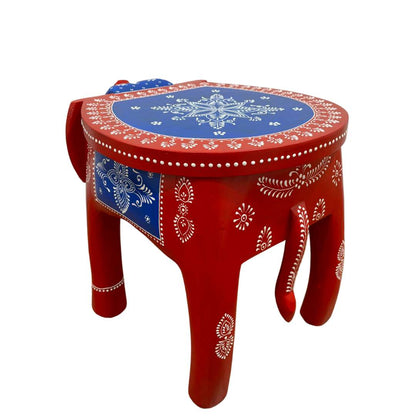 Urli Utsav Hand-painted Elephant Stool - Red