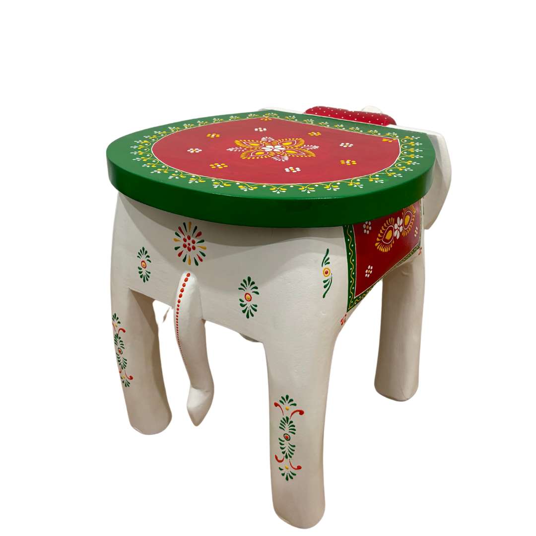 Urli Utsav Hand-painted Elephant Stool - White