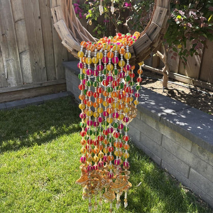 Multicolor woolen bead gota garland close-up showing pearl texture – handmade Indian festive decor