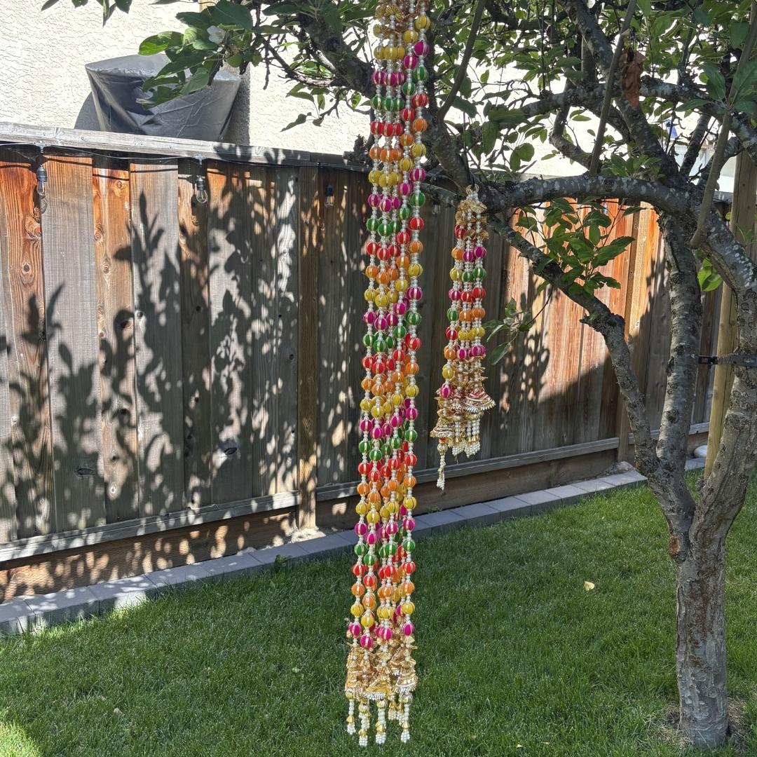 Set of 10 multicolor gota garland strings with woolen beads and pearls – Urli Utsav Decor