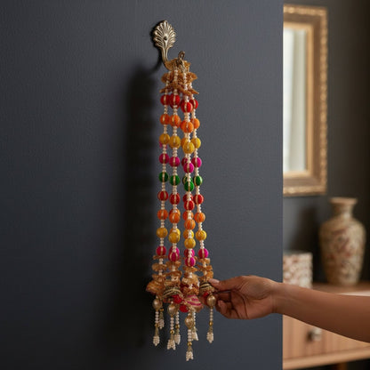 Urli Utsav multicolor woolen bead pearl gota garland hanging on wall for Diwali Indian festive decor