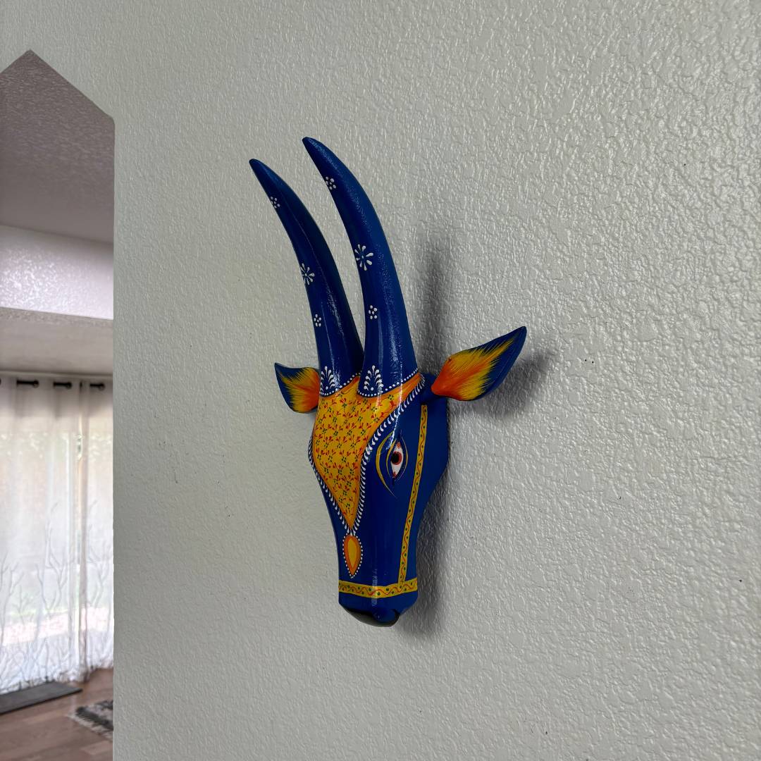 Urli Utsav Hand-painted Cow Head Wall Art - Blue