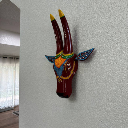 Urli Utsav Hand-painted Cow Head Wall Art - Brown