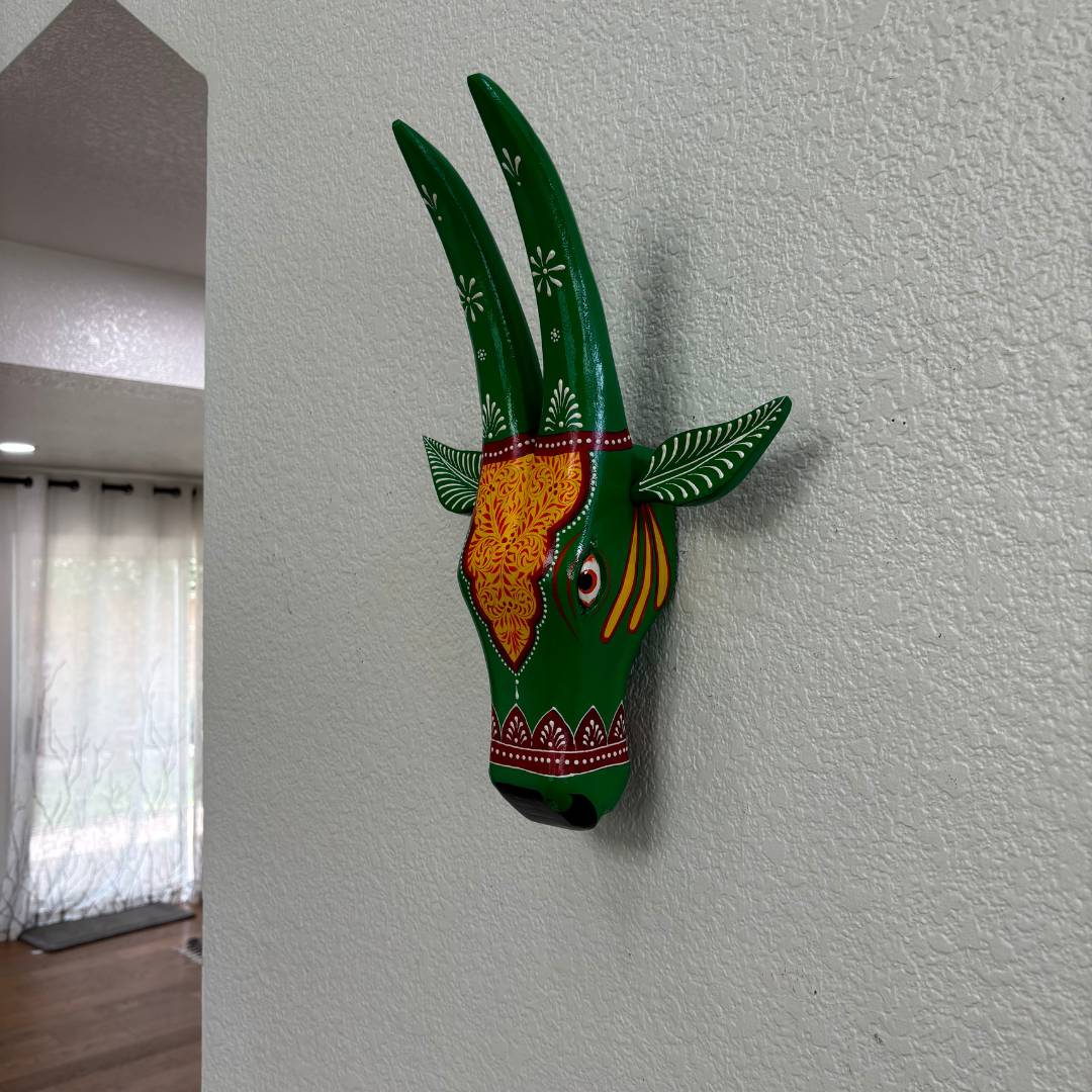 Urli Utsav Hand-painted Cow Head Wall Art - Green