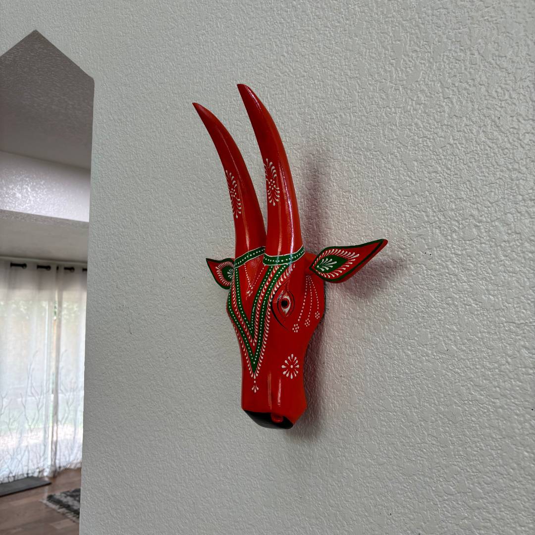 Urli Utsav Hand-painted Cow Head Wall Art - Red