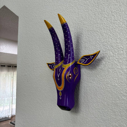 Urli Utsav Hand-painted Cow Head Wall Art - Purple