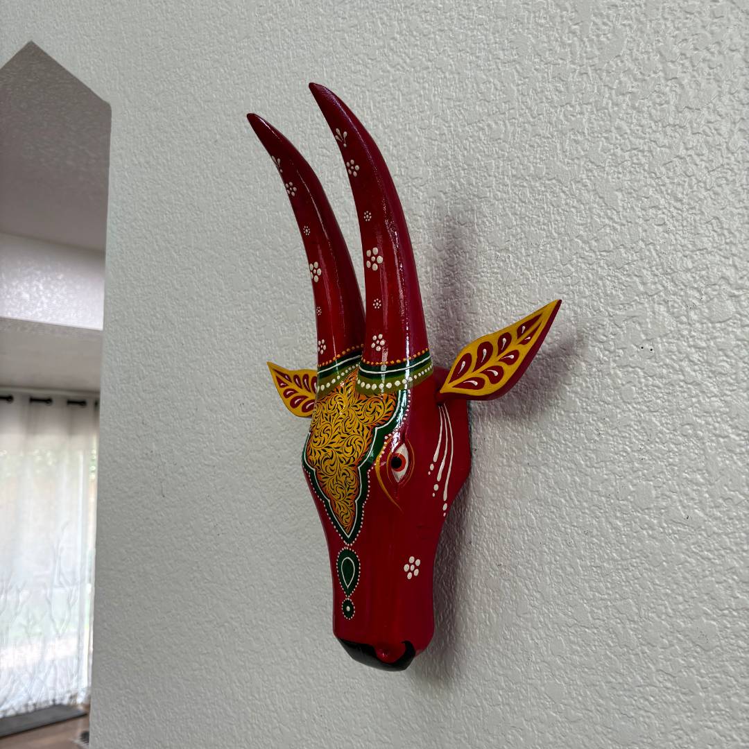 Urli Utsav Hand-painted Cow Head Wall Art - Red