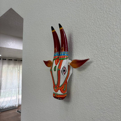 Urli Utsav Hand-painted Cow Head Wall Art - White Orange