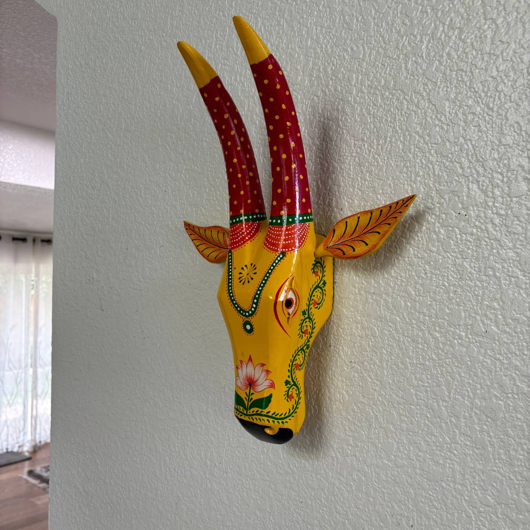 Urli Utsav Hand-painted Cow Head Wall Art - Yellow