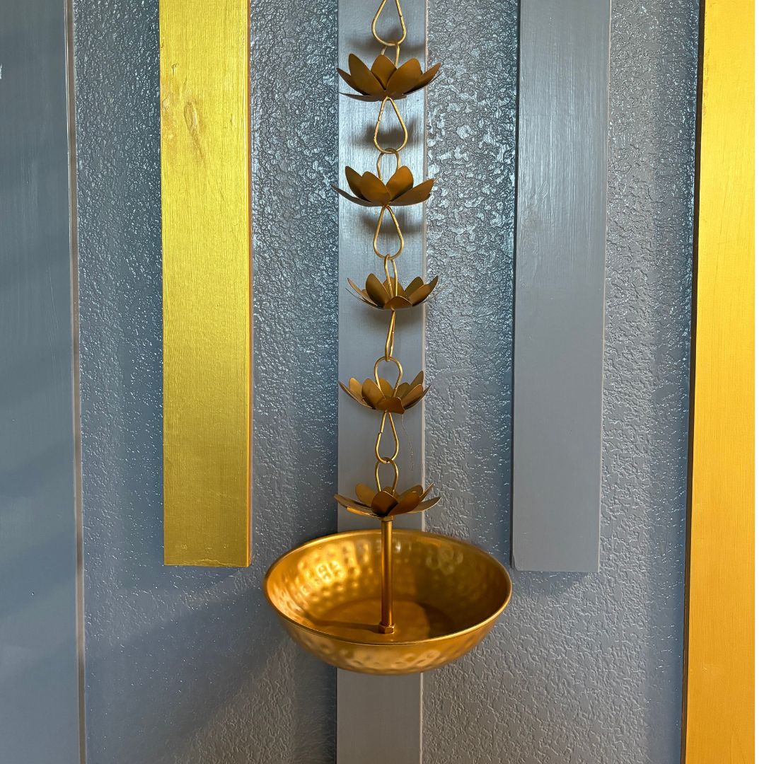 Hammered hanging urli with lotus links