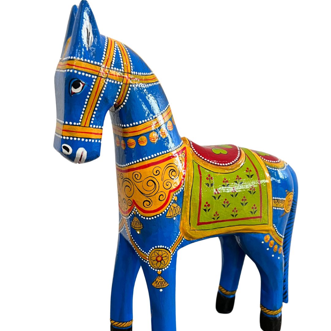 Urli Utsav Table Decor Handpainted Horses Blue