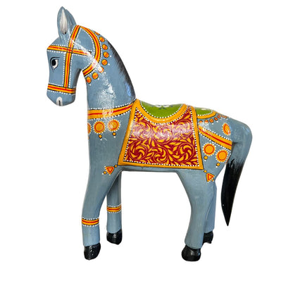 Urli Utsav Table Decor Handpainted Horses Grey